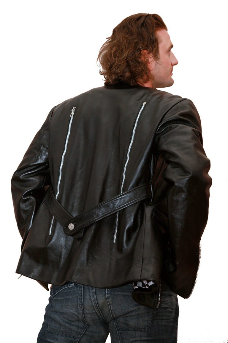 mens black leather blazer jacket zipper detail HI TEK - Image 2