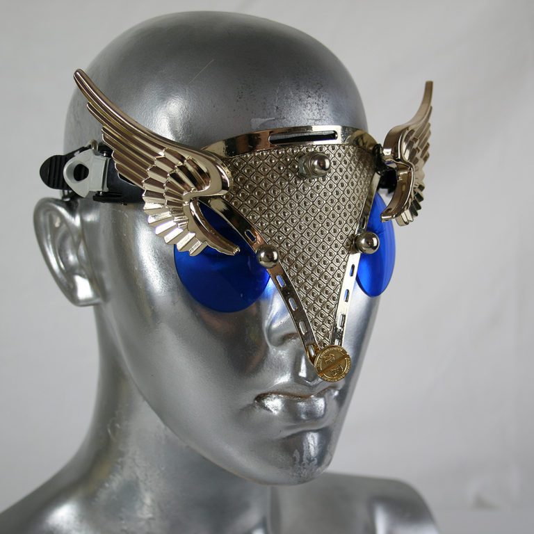 handmade futuristic modern steampunk eyewear for artists with gold angel wings - Image 2