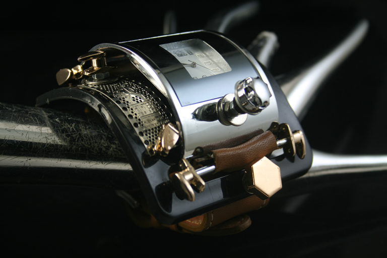 unusual design steampunk wrist watch cuff Hi Tek Alexander