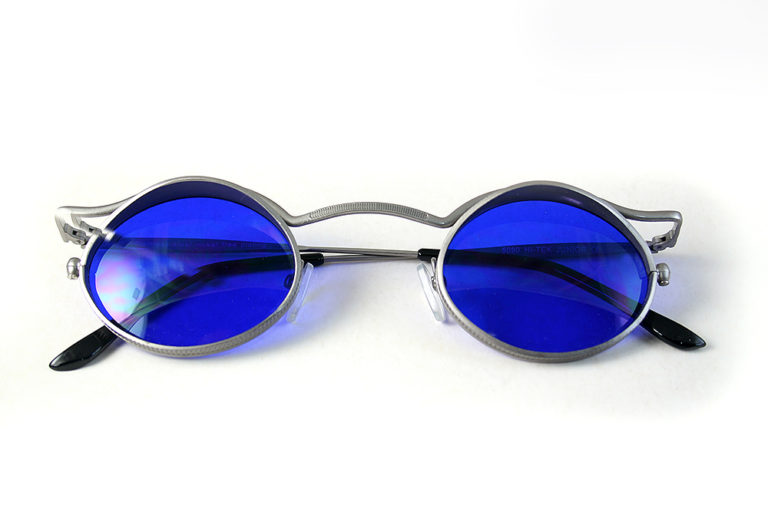 oval sunglasses silver metal blue lens HI TEK HT-5090