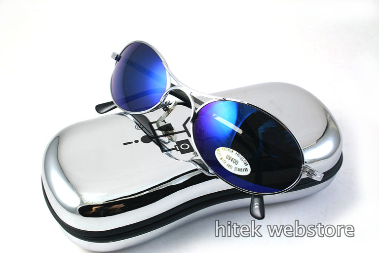 oval goggle sunglasses in silver metal with blue mirror lenses Hi Tek - Image 2