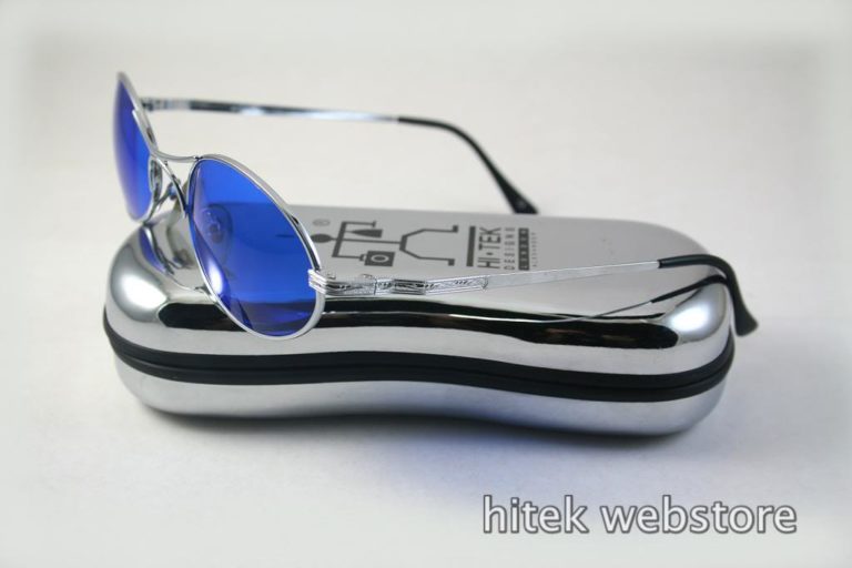 silver metal oval sunglasses with indigo blue lenses Hi Tek - Image 2