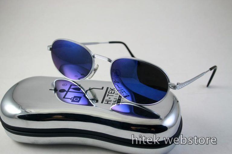 oval sunglasses mens shades silver metal frame blue mirror lens  Hi Tek model-SJ2220 - Image 2