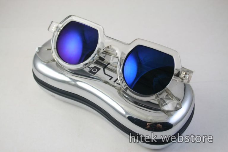 round flat top sunglasses clear sunglasses with blue mirror lenses HT-010 - Image 5