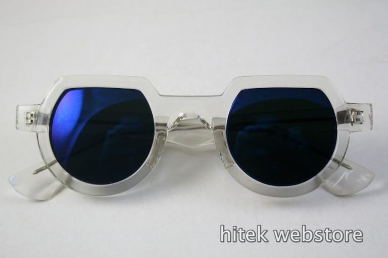 round flat top sunglasses clear sunglasses with blue mirror lenses HT-010 - Image 4