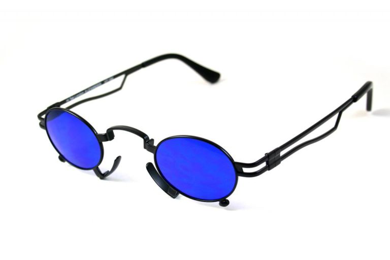 Small oval sunglasses Gothic Steampunk style Black frame blue lenses pince nez Hi Tek HT-164 - Image 2