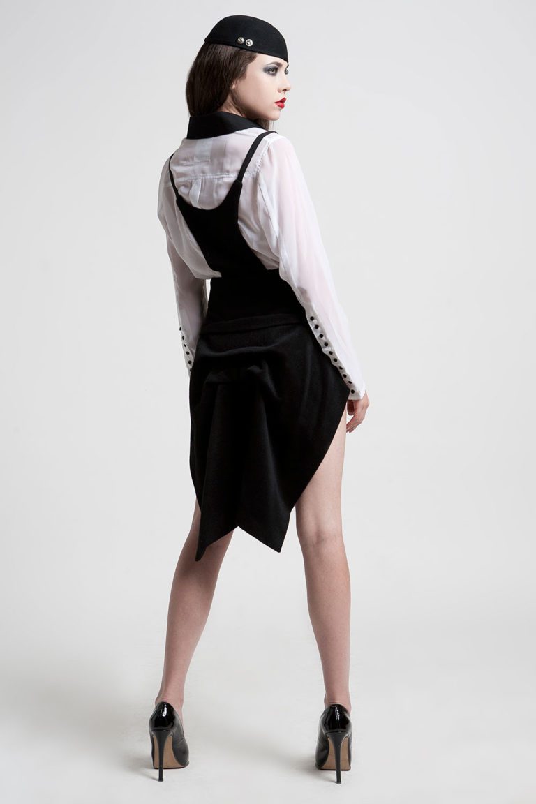 modern Victorian corset with bustle in black wool Goth Steampunk Burlesque club - Image 2