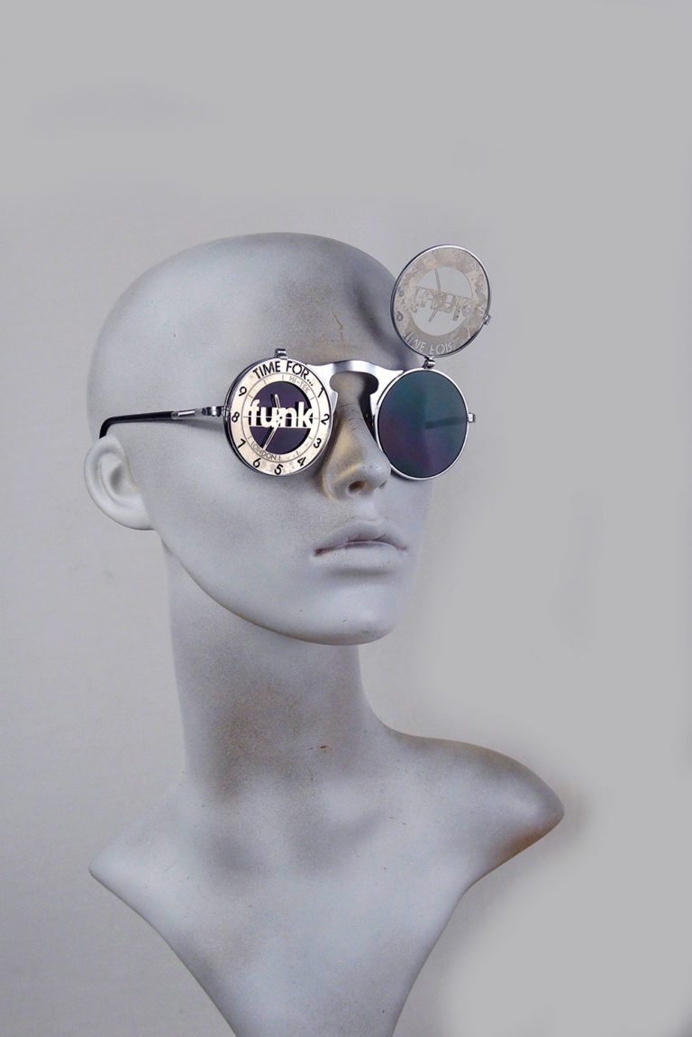 Round metal flip up sunglasses perforated stainless steel lens Time for Funk - Image 2