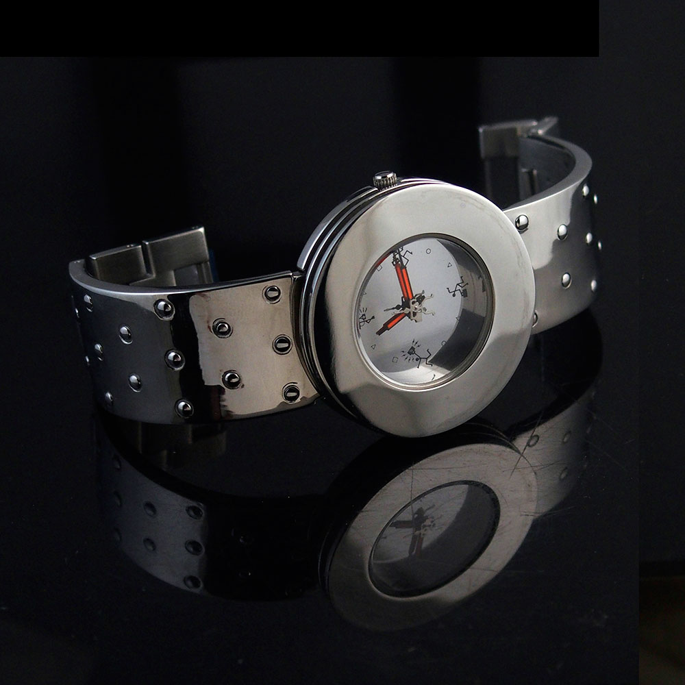 Unisex wrist watch all silver minimal design cyberpunk cybergoth
