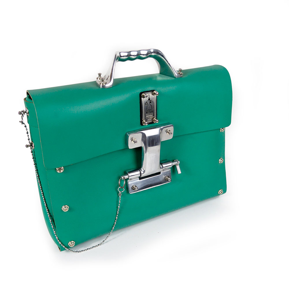 Green leather shoulder bag for men large briefcase size unusual