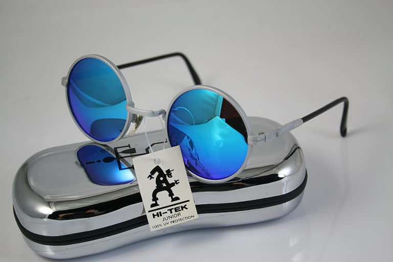 round sunglasses silver metal frame blue mirror lens Hi Tek HJL9-BLUMIRR
