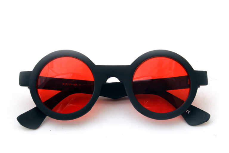 Black round sunglasses with red lenses, Goth Steampunk style HT-005