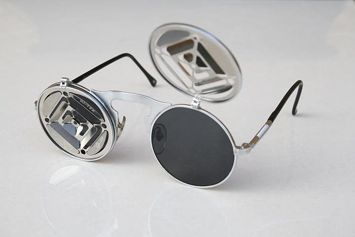 Hi Tek Round Metal Lens Flip Up Sunglasses Steampunk Blinders Hi Tek