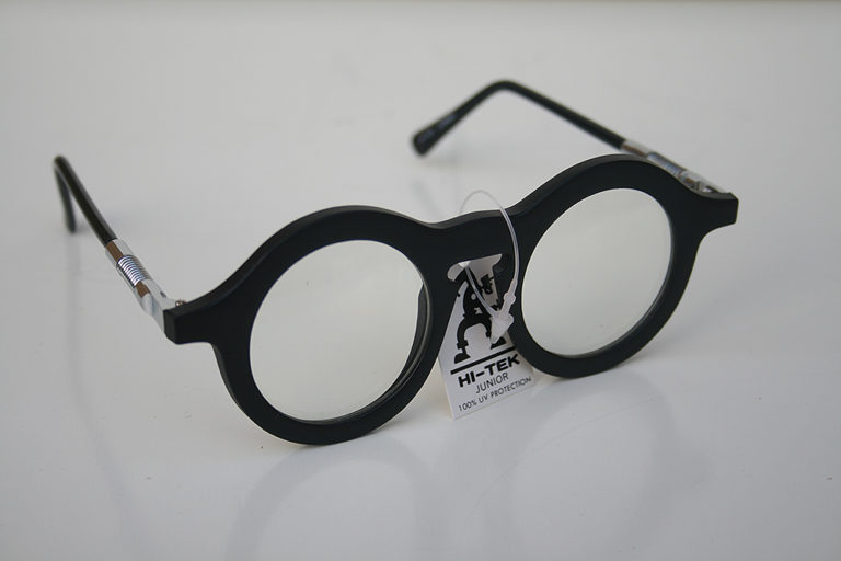 vintage unisex black round sunglasses with clear lenses Hi Tek HT-008B - Image 2