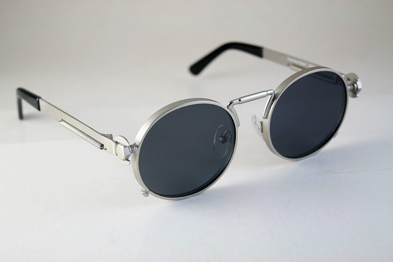 Round Steampunk Sunglasses Spring On Temples Silver Metal Ht 165 Large