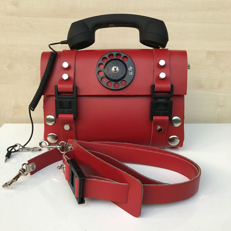 red leather handbag