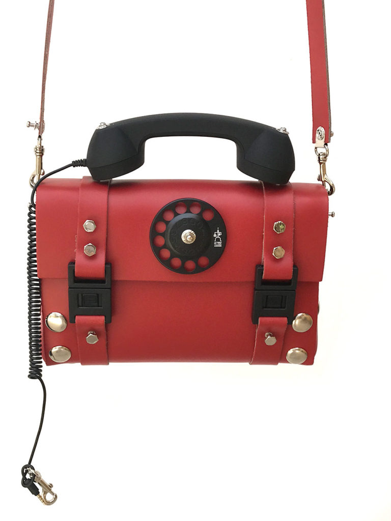 red leather shoulder bag with telephone receiver handle Steampunk - Image 3