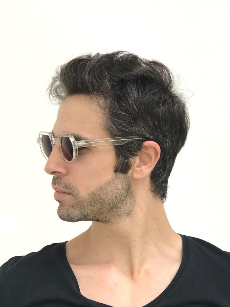 round flat top sunglasses clear sunglasses with blue mirror lenses HT-010 - Image 3