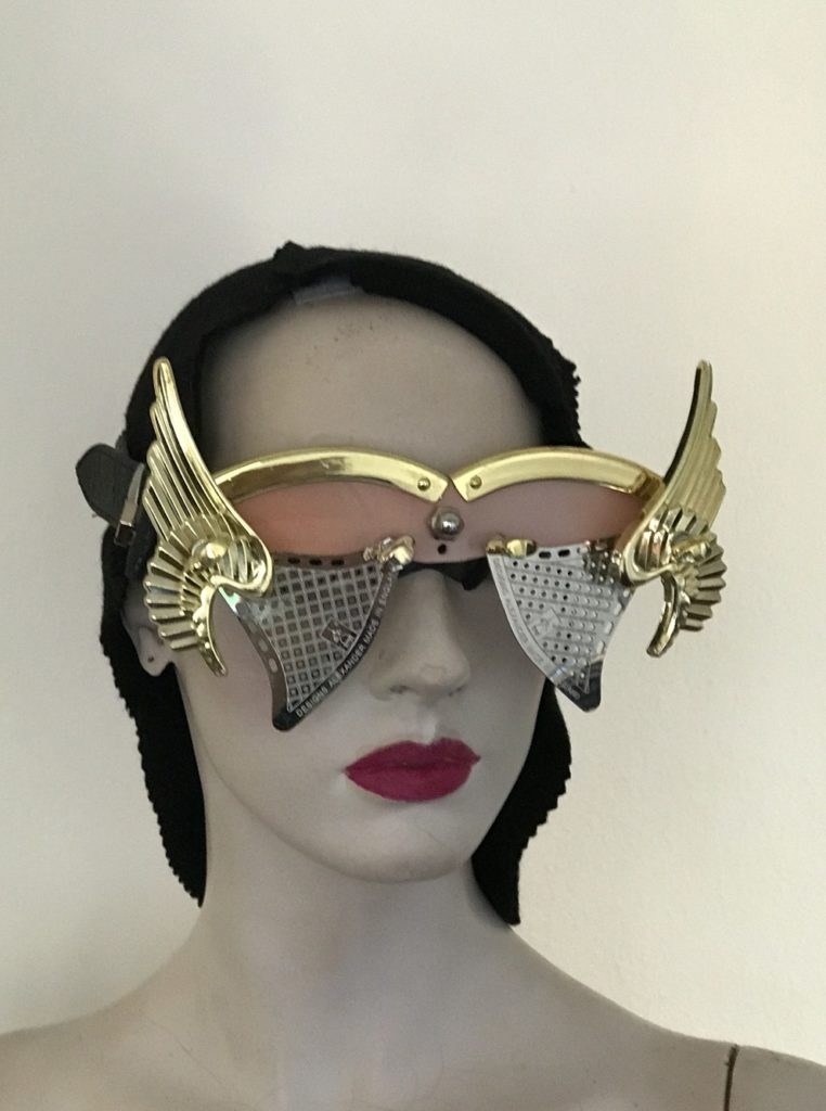 artistic modern steampunk eye wear mask metal wings perforated metal ocular lens Hi Tek pink face - Image 3