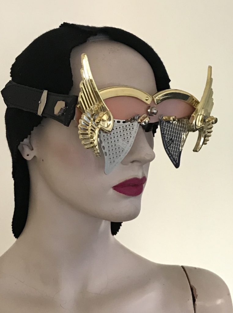 artistic modern steampunk eye wear mask metal wings perforated metal ocular lens Hi Tek pink face - Image 2