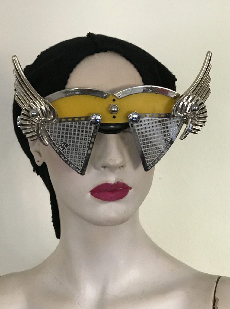 artistic modern steampunk eye wear mask metal wings perforated metal ocular lens Hi Tek yellow face - Image 5