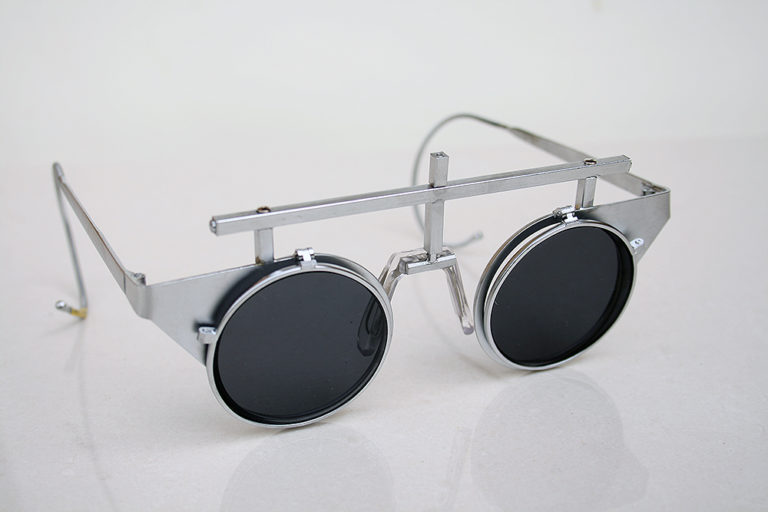 unisex flip up silver metal sunglasses goggles Steampunk wearable art performing artist styling video shoot unusal eyewear - Image 2