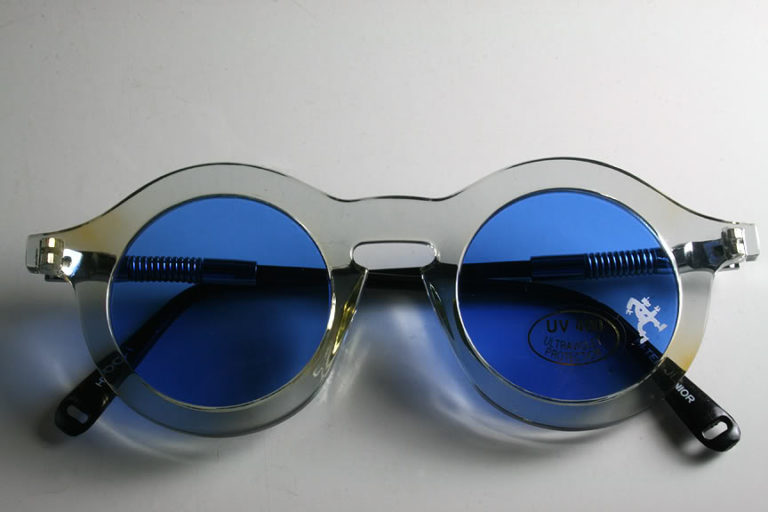 Hi Tek vintage round sunglasses clear frame blue lens HT-008