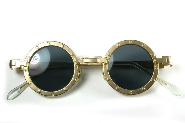 round metal sunglasses silver gold unusual bridge Hi Tek Alexander