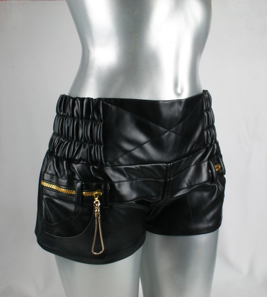 womens black vinyl & leather shorts hot pants high waist size S