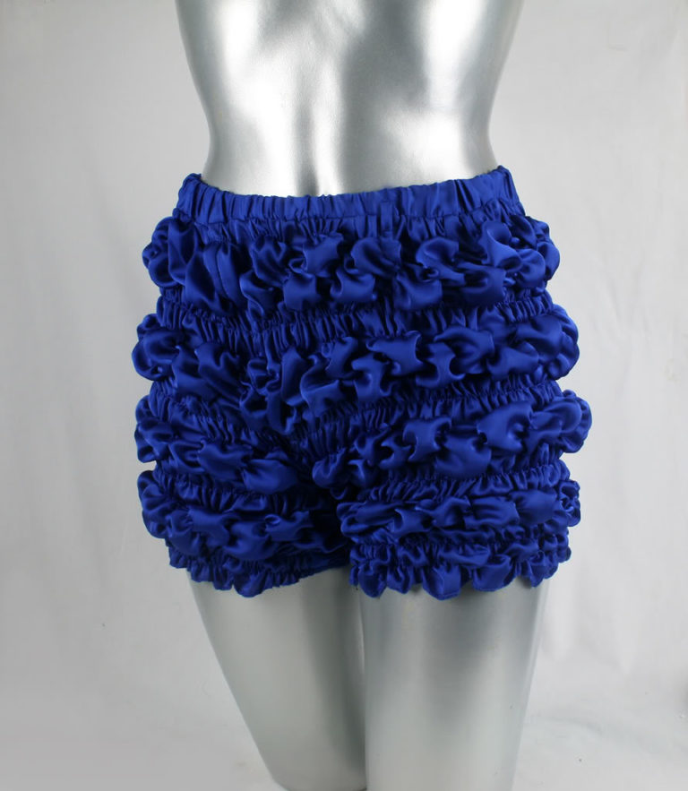 blue ruffle satin pants knickers modern Victorian bloomers Burlesque HI TEK