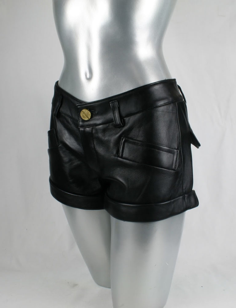 womens black leather shorts hot pants size S