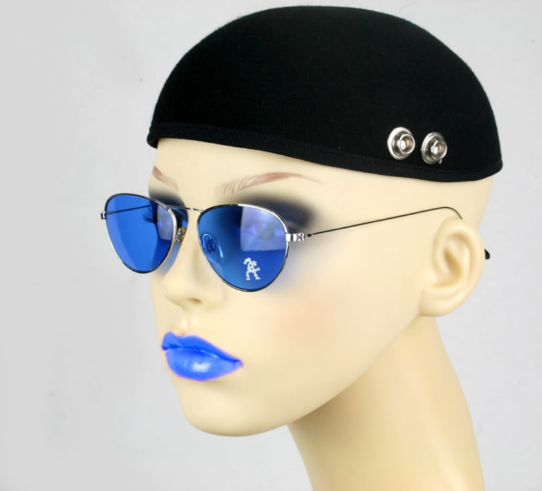 Hi Tek  round silver metal aviator sunglasses blue lens