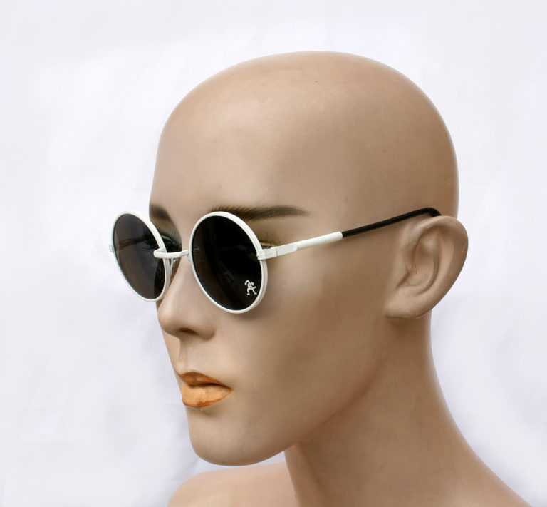round sunglasses, white round sunglasses with black lenses, vintage sunglasses, unisex, unusual, op art Hi Tek HJL9 - Image 2