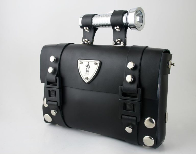 Hi Tek Alexander unisex black leather shoulder bag satchel unusual unique
