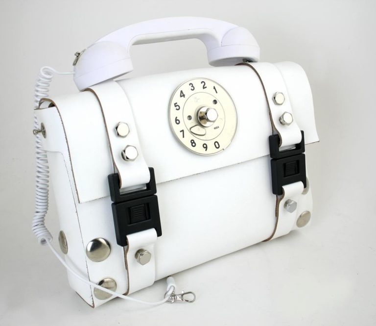 white leather shoulder bag for women with telephone handle unusual unique - Image 2