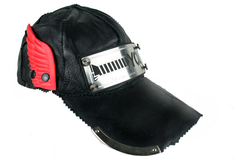black leather baseball cap HI TEK unusual unique