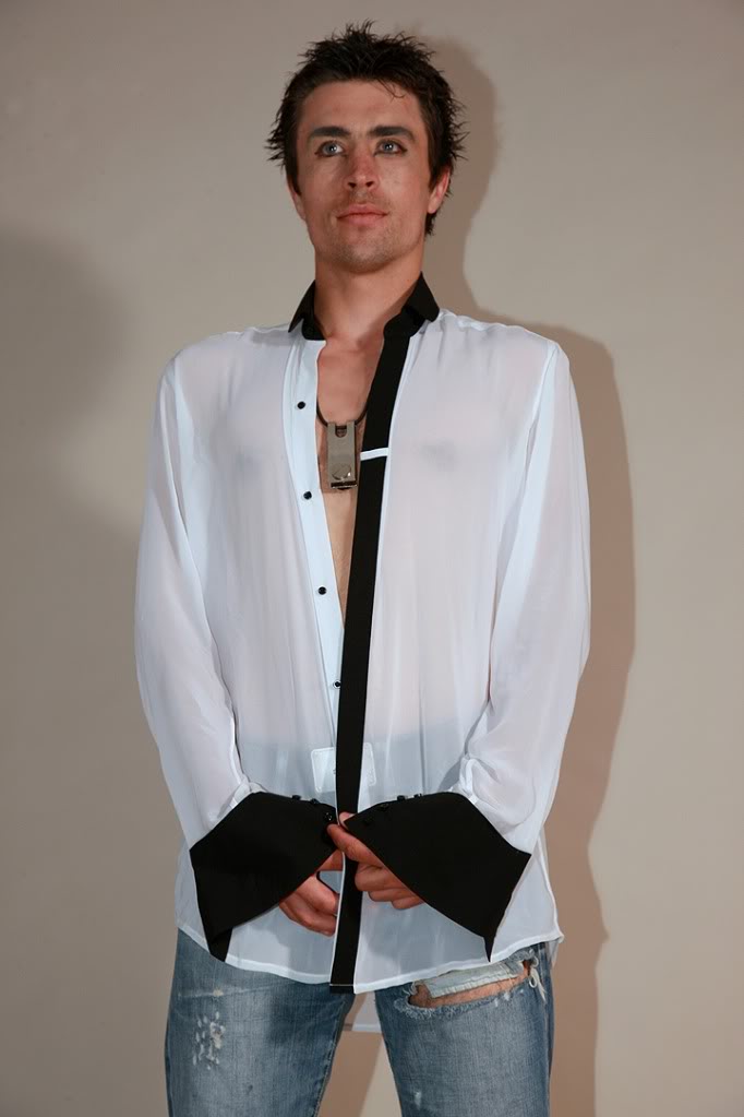 dress shirt with white collar and cuffs