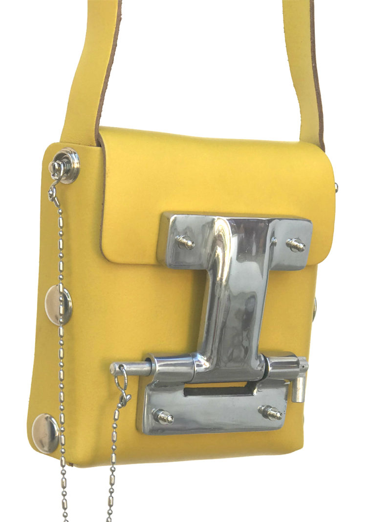 yellow leather cross body bag small unisex unusual unique Hi Tek store