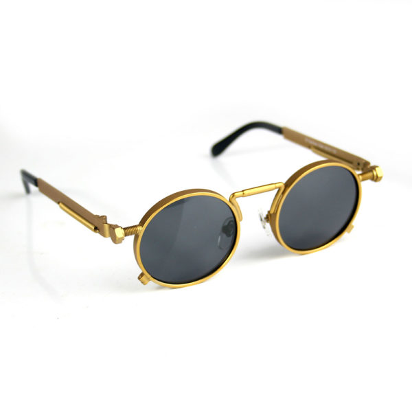 Round Gold Steampunk sunglasses spring on temples polarised lens GS ...