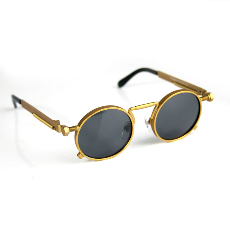 Gold round sunglasses with spring on temples - Image 3