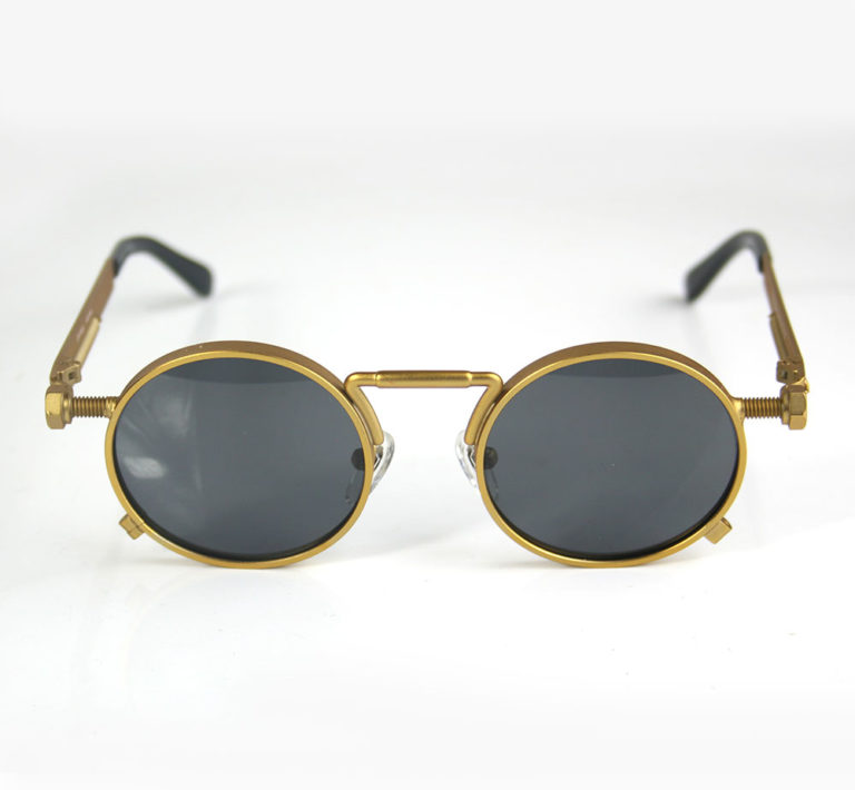 Gold round sunglasses with spring on temples - Image 4