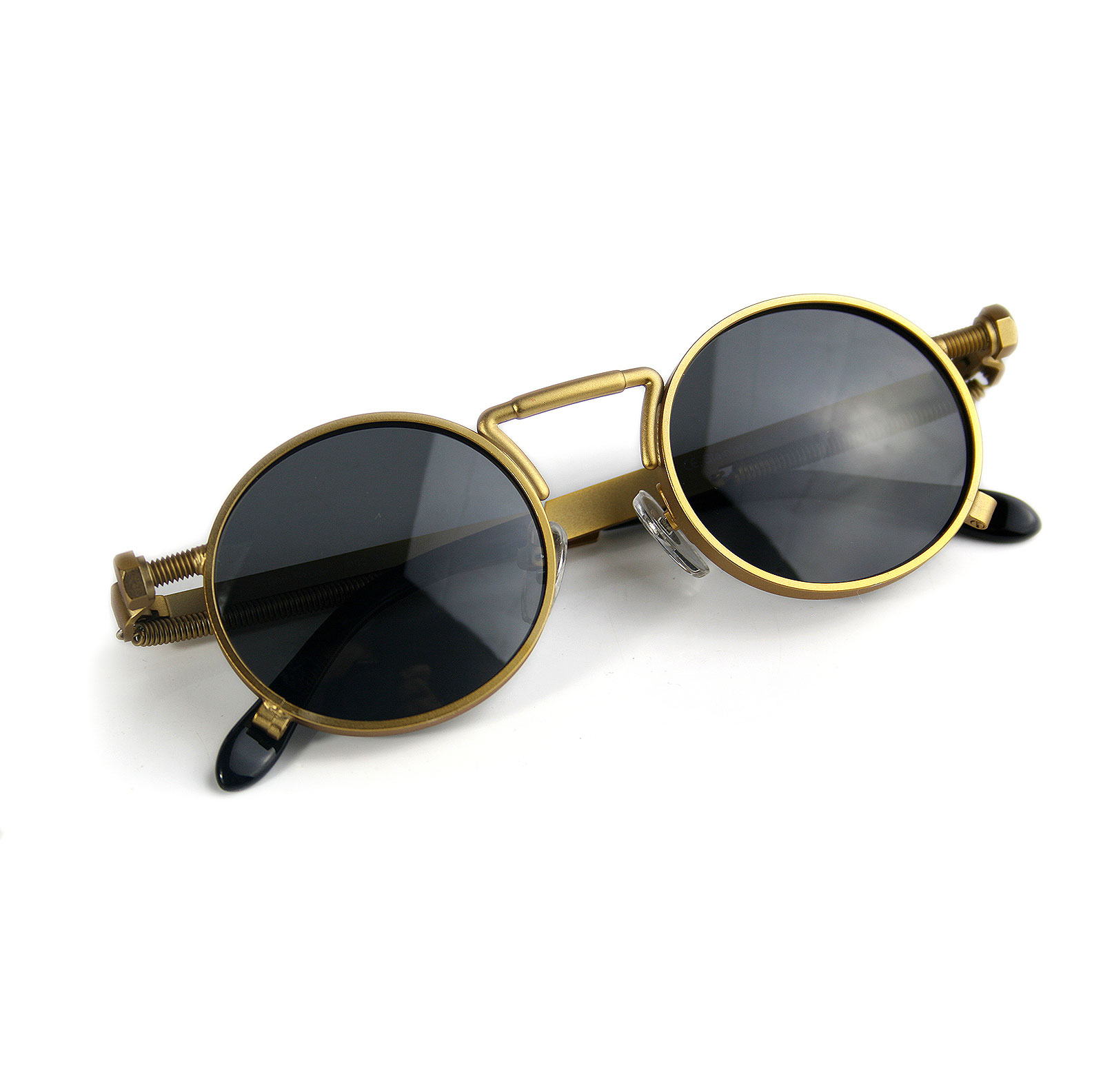 Round Gold Steampunk sunglasses spring on temples polarised lens GS-1985  small