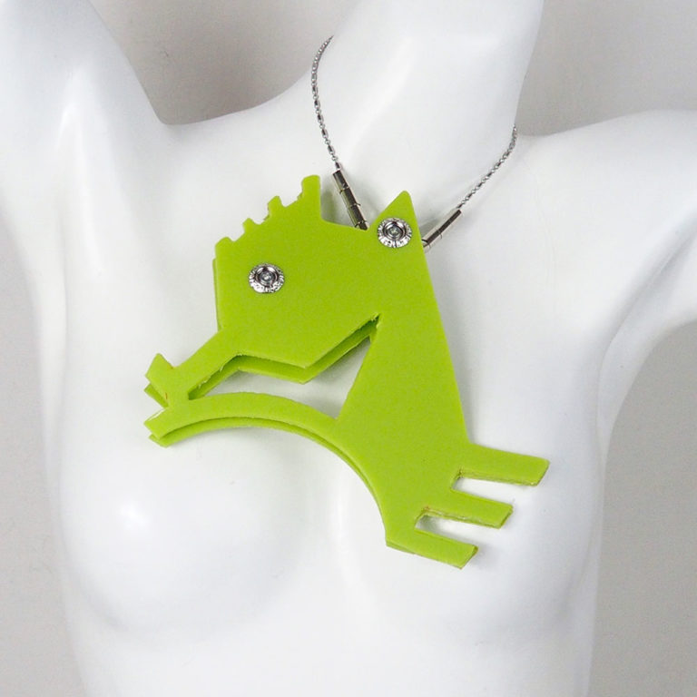 large pendant necklace in the shape of a sea horse in neon colors statement necklace - Image 2