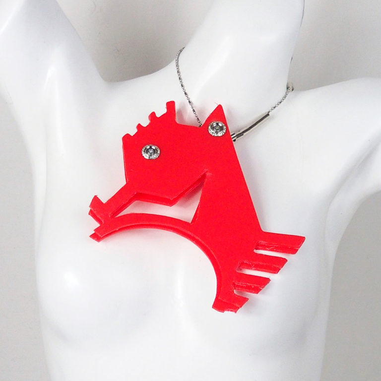 large pendant necklace in the shape of a sea horse in neon colors statement necklace - Image 3