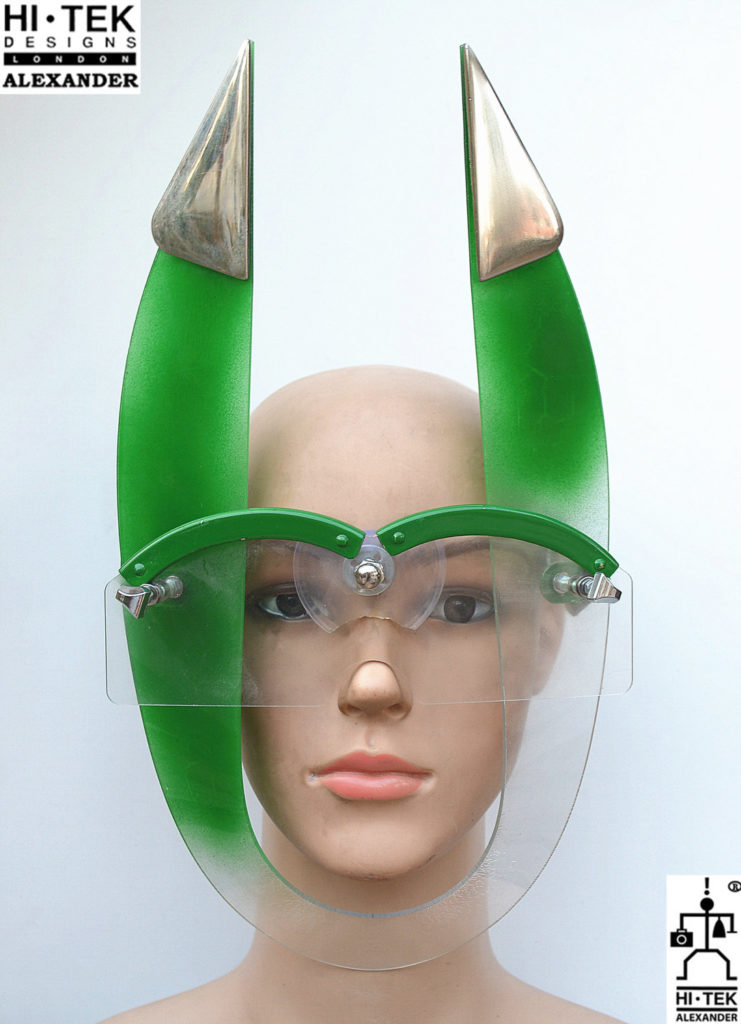 Hi Tek Alexander handmade futuristic modern steampunk cosplay cyberwave gothic sic fi artist style costume artist unusual party eyewear mask