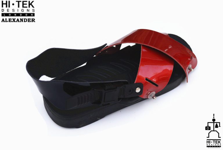 mens sandals, black EVA sole red patent upper, strap sandals, unusual statement unique theatrical - Image 3
