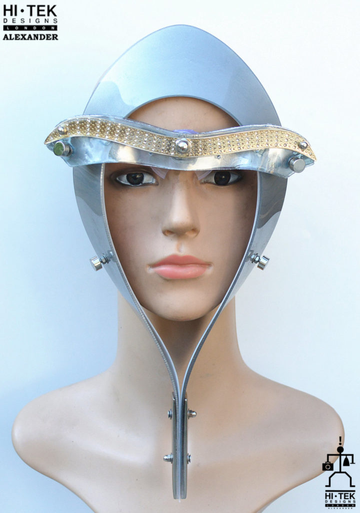 Hi Tek Alexander handmade futuristic modern futuristic, sci fi ,steampunk  unusual party Egypt Pharaoh style eyewear mask silver