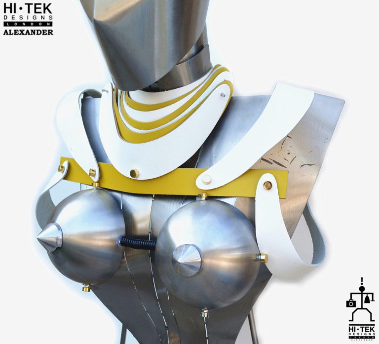 women's harness pauldron in white yellow leather, cosplay costume cyber punk futuristic - Image 2