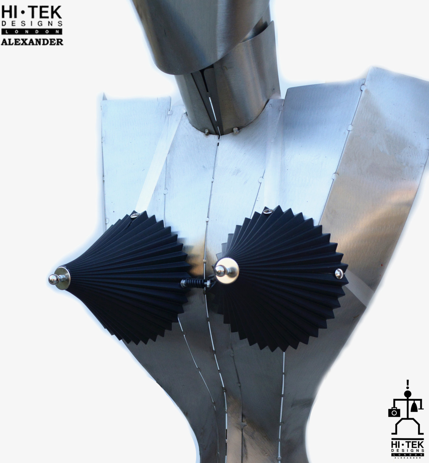 cone shape bra pleated plastic metal nipples red black - Hi Tek Webstore