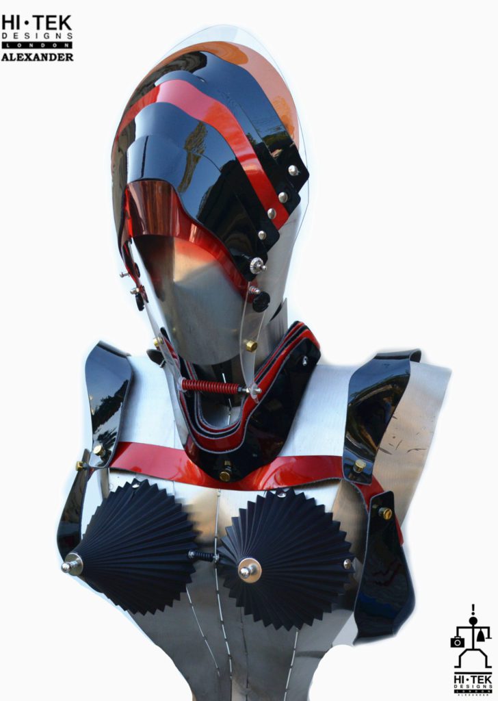 Leather harness pauldron fashion statement accessory cosplay costume cyber punk futuristic red black shiny leather - Image 2